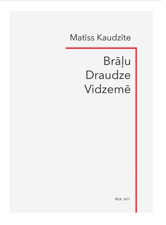 Matīsa Kaudzītes grāmatas „Brāļu Draudze Vidzemē” (Rīgā, 1877) vāks